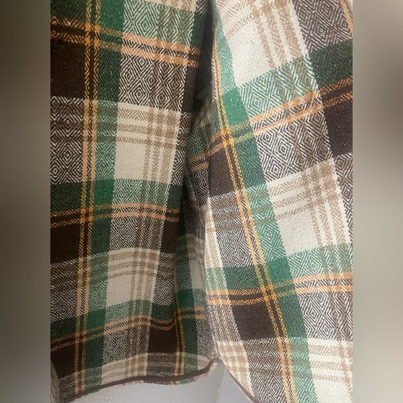 Vintage 70s CPO Mens Wool Linen Plaid Flannel Shirt Jacket Large Montgomery Ward - Picture 8 of 10